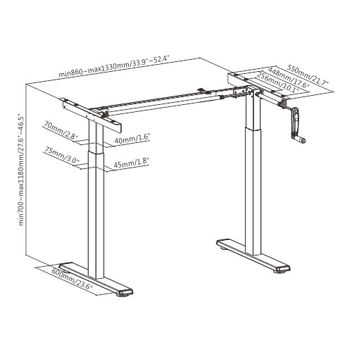 Manual Standing Desk With Top (Black Frame) Height Adjustable Desk
